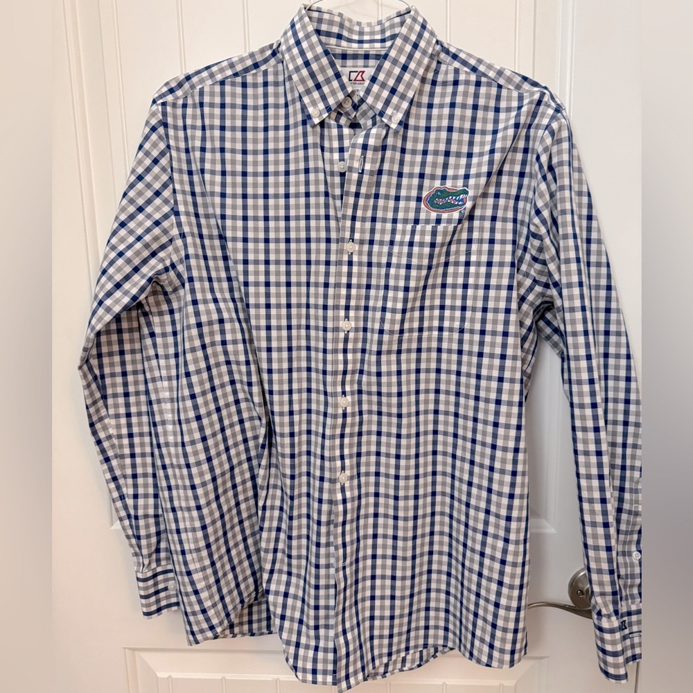 Cutter & Buck Blue and White Plaid Shirt university of Florida gators small